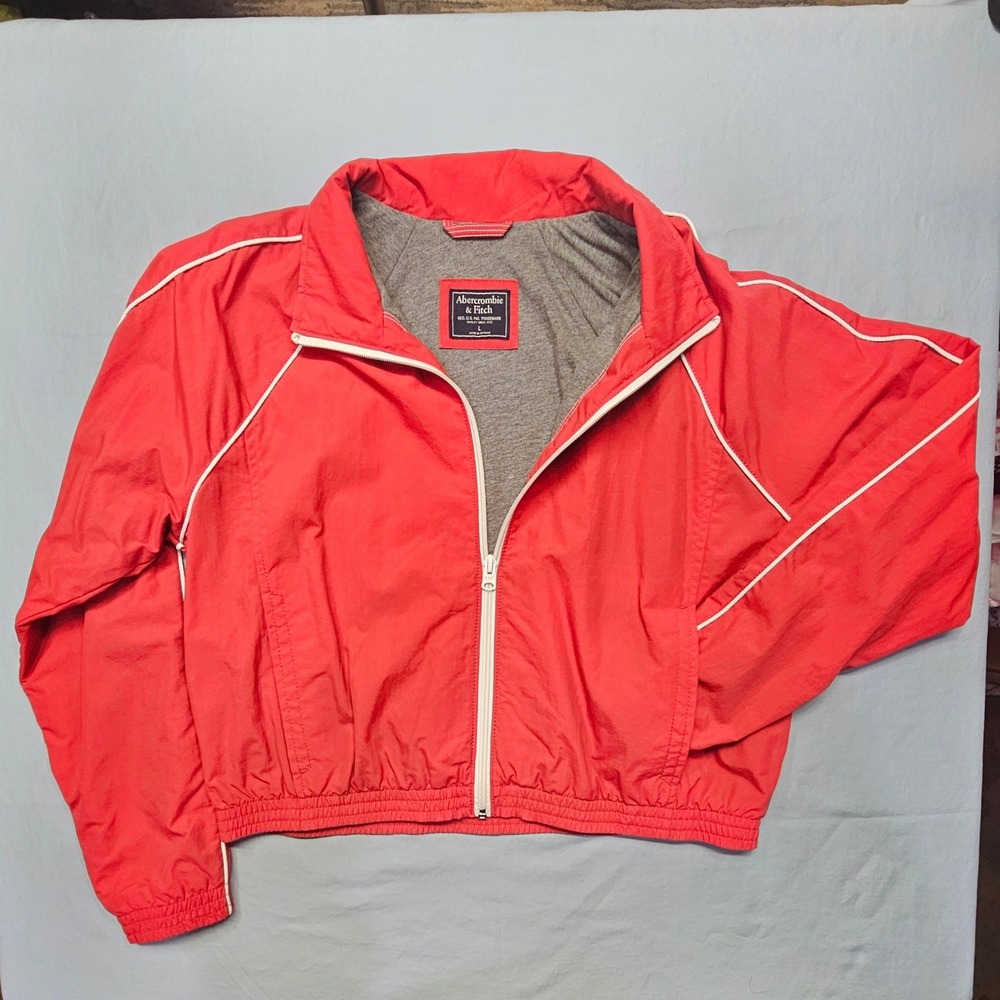 Abercrombie & Fitch Vintage Red Track Jacket Y2K Nylon Windbreaker Women Large